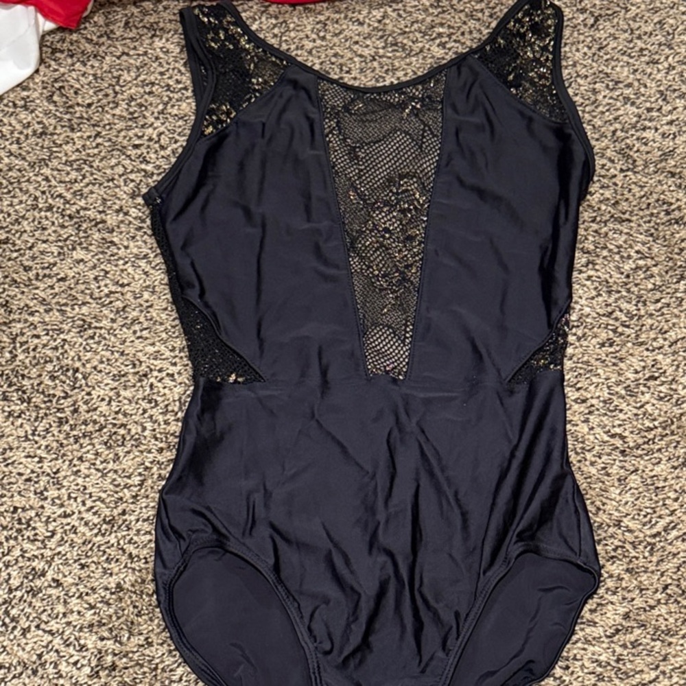 Black Lace-Trim Dance Leotard - Women